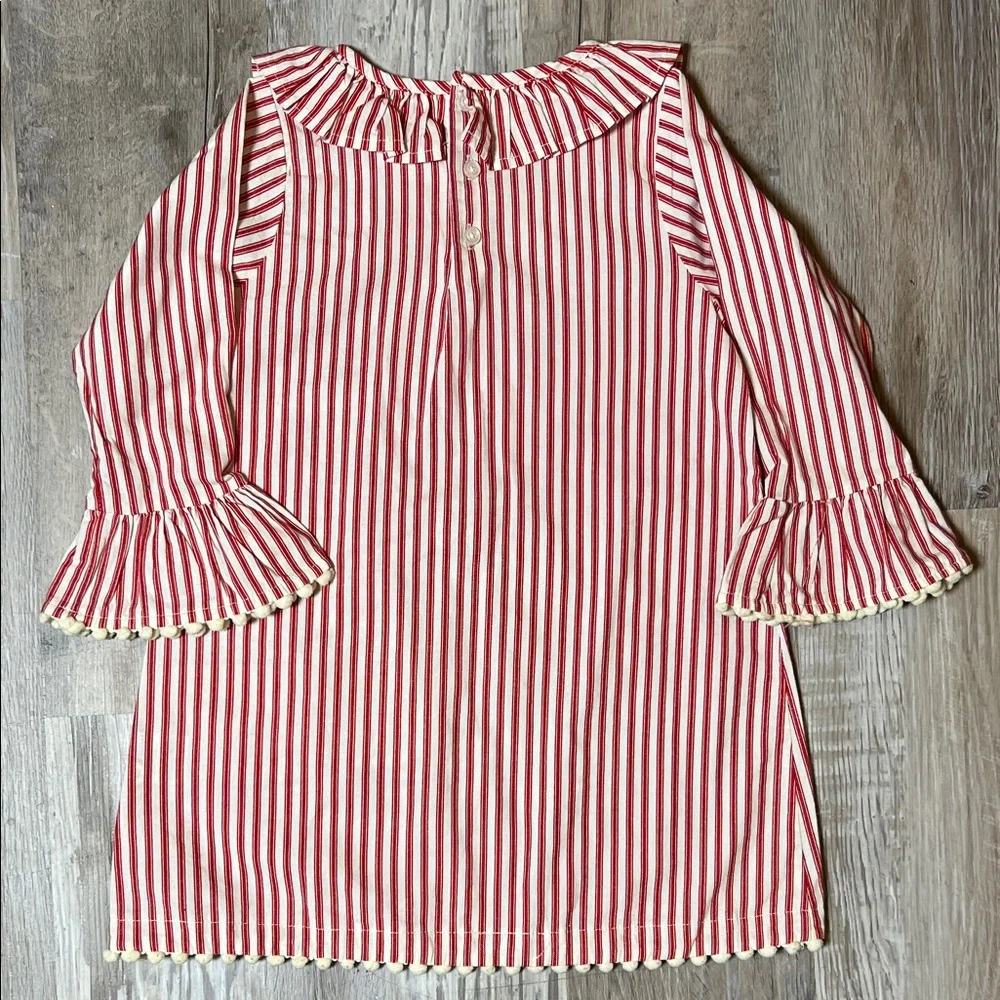 5T Girls Red Stripe Reindeer Holiday Dress with Ruffle Sleeves - ADORABLE - Picture 6 of 6